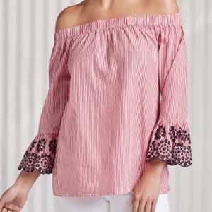 Off-The-Shoulder Top Red and White Stripes